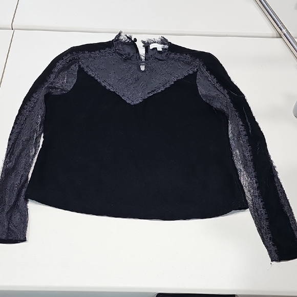 Madison D Amelio Tops - Blue and White Fitted Long Sleeve Blouse with Mandarin Collar